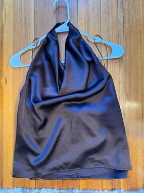 Mango Satin Halter Cowl Neck Top - Deep Brown
